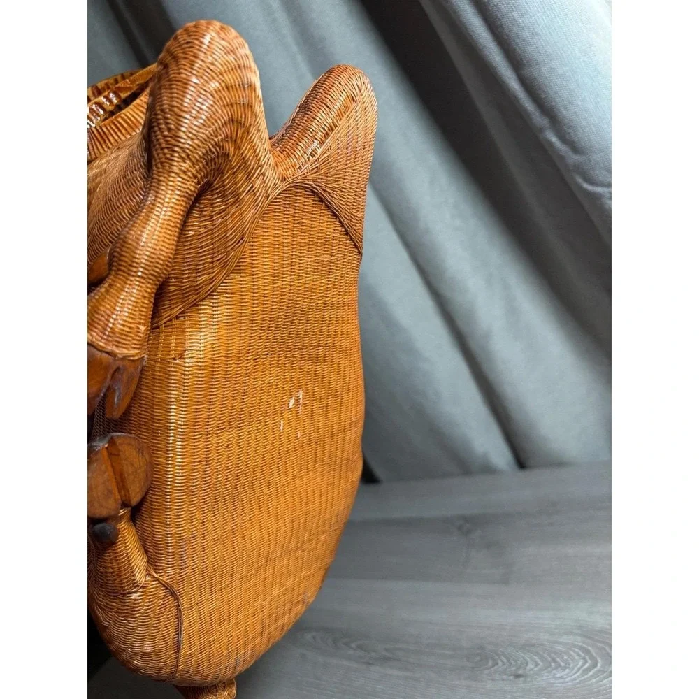 Vintage Wicker Ram Basket Hand Woven RARE Figurine Trinket Box Horned‎ Sheep